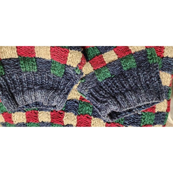 Norm Thompson Mens Cotton Hand-Knitted Sweater Multicolor Patchwork Pattern Sz M - Picture 9 of 9